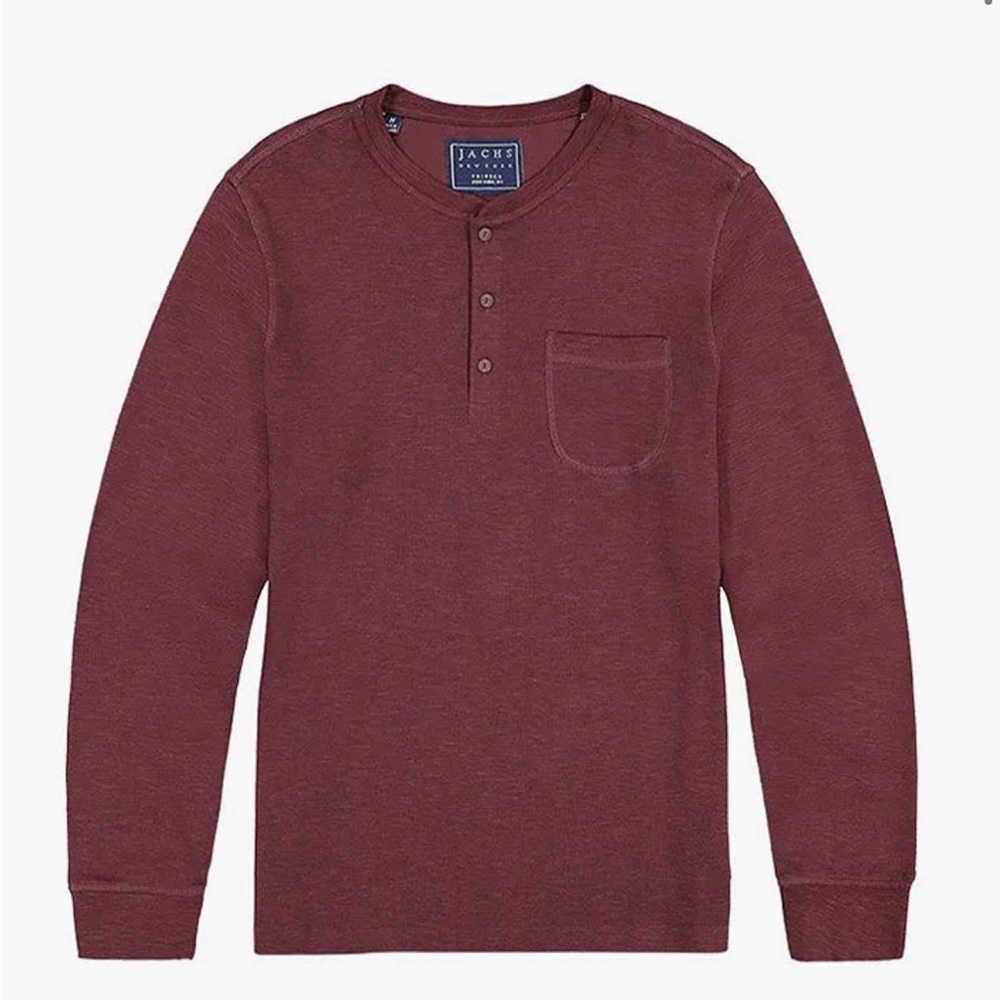 JACHS NEW YORK Henley Long Sleeve Shirt XL Burgundy Pocket 100% Cotton Jachs Men